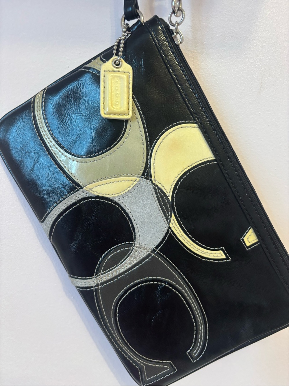 Coach Black Leather and suede vintage Wristlet Clutch like new